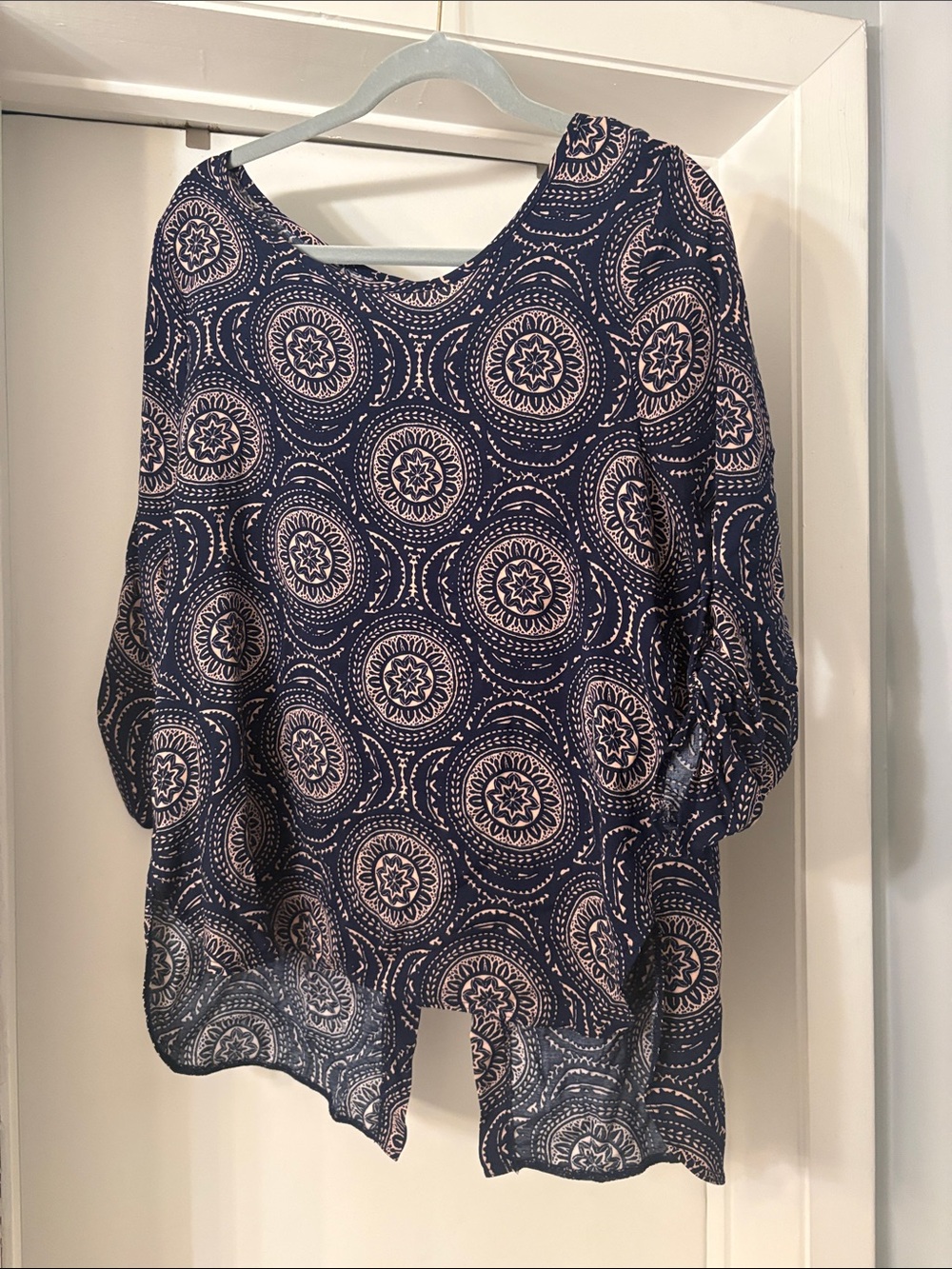Pink Rose Navy and Cream Medallion Tunic Top